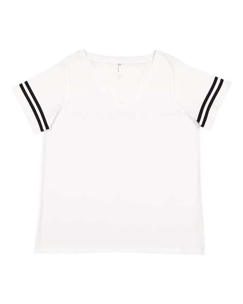 Lat 3837 Curvy Collection Women&#39;s Vintage Football T-Shirt - White Solid Black - HIT a Double