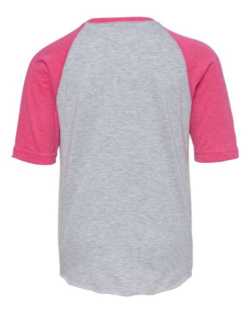 Lat 6130 Youth Baseball Fine Jersey Three-Quarter Sleeve Tee - Vintage Heather Vintage Hot Pink - HIT a Double