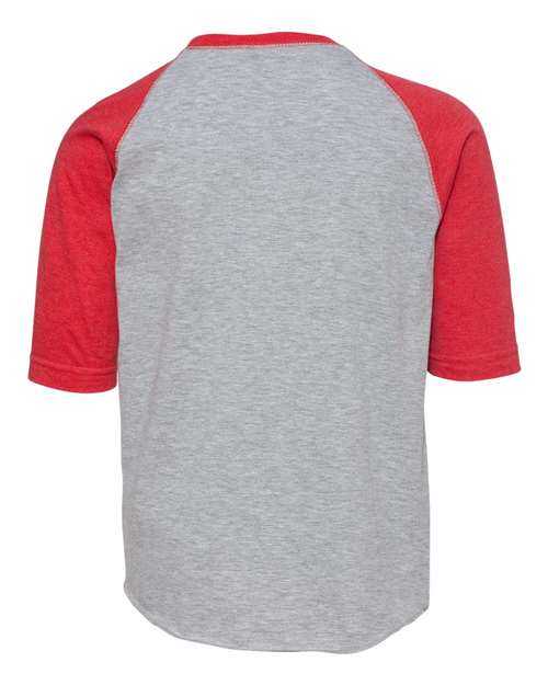 Lat 6130 Youth Baseball Fine Jersey Three-Quarter Sleeve Tee - Vintage Heather Vintage Red - HIT a Double