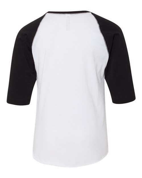Lat 6130 Youth Baseball Fine Jersey Three-Quarter Sleeve Tee - White Solid Black - HIT a Double