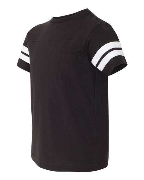 Lat 6137 Youth Football Fine Jersey Tee - Black Solid White - HIT a Double