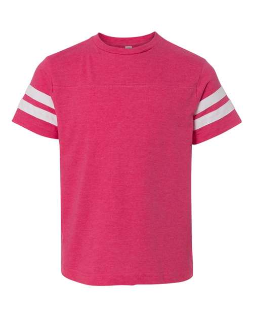 Lat 6137 Youth Football Fine Jersey Tee - Vintage Hot Pink White - HIT a Double