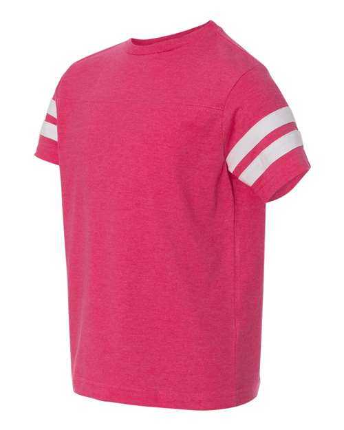 Lat 6137 Youth Football Fine Jersey Tee - Vintage Hot Pink White - HIT a Double