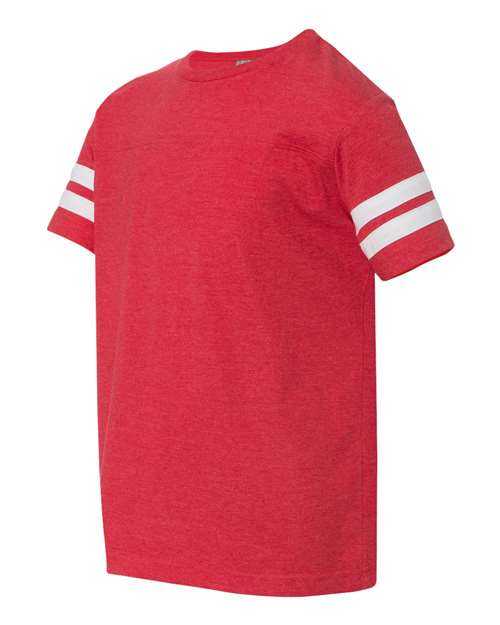 Lat 6137 Youth Football Fine Jersey Tee - Vintage Red White - HIT a Double