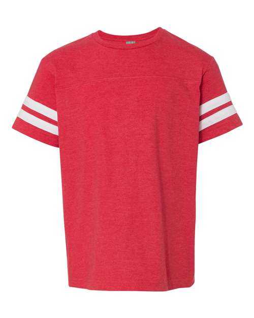 Lat 6137 Youth Football Fine Jersey Tee - Vintage Red White - HIT a Double