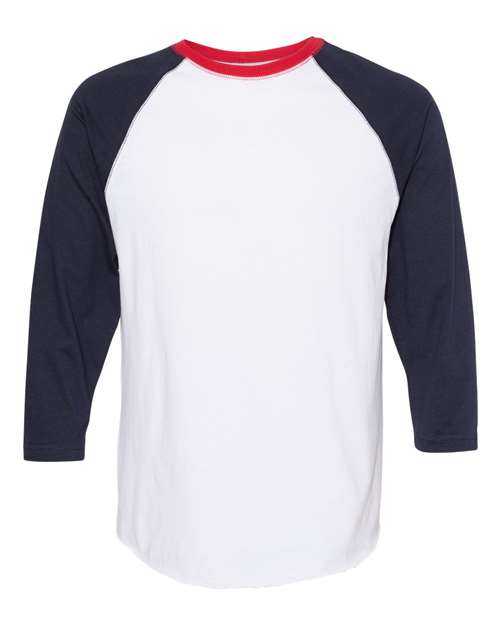 Lat 6930 Baseball Fine Jersey Tee - White Navy Red - HIT a Double