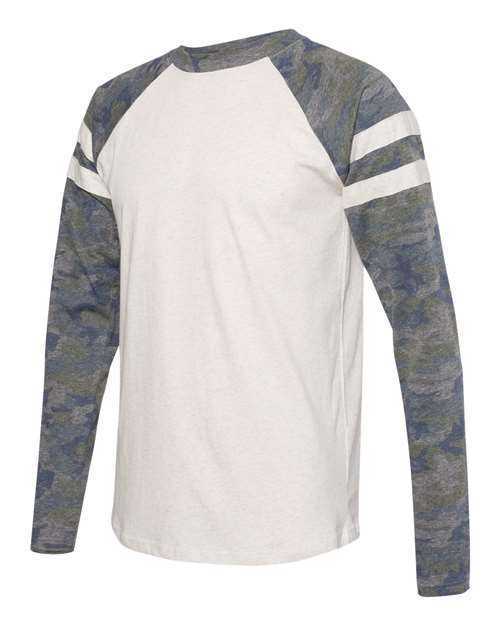 Lat 6934 Fine Jersey Mash Up Long Sleeve Tee - Natural Heather Vintage Camo Natural Heather - HIT a Double