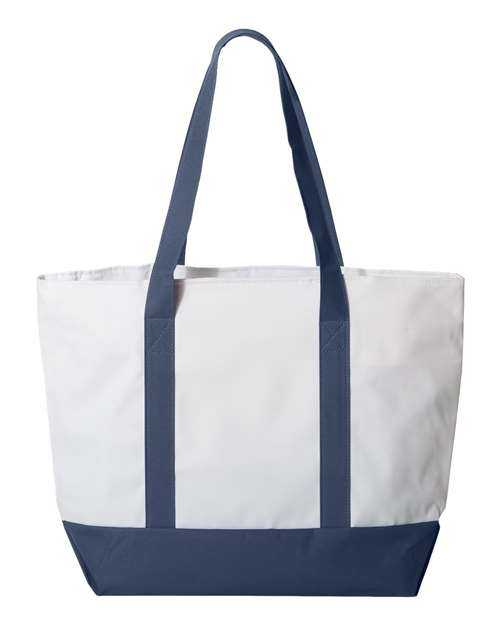 Liberty Bags 7006 Bay View Zippered Tote - White Navy - HIT a Double