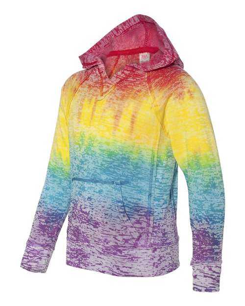 MV Sport W1162Y Girls Courtney Burnout V-Notch Hooded Sweatshirt - Rainbow Stripe - HIT a Double
