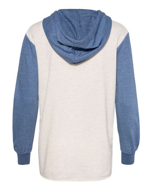 MV Sport W20145 Womens French Terry Hooded Pullover with Colorblocked Sleeves - Stonewash Oatmeal - HIT a Double