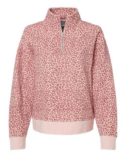 MV Sport W22713 Women's Sueded Fleece Quarter-Zip Sweatshirt - Cameo Pink Orchid Ice Leopard - HIT a Double