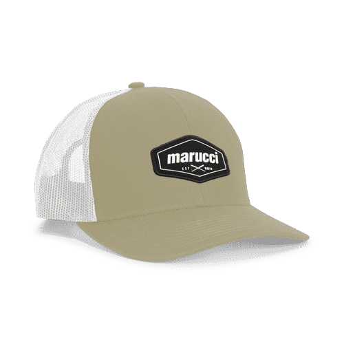 Marucci Cross Bats Trucker Snapback Hat - Tan White - HIT a Double - 1