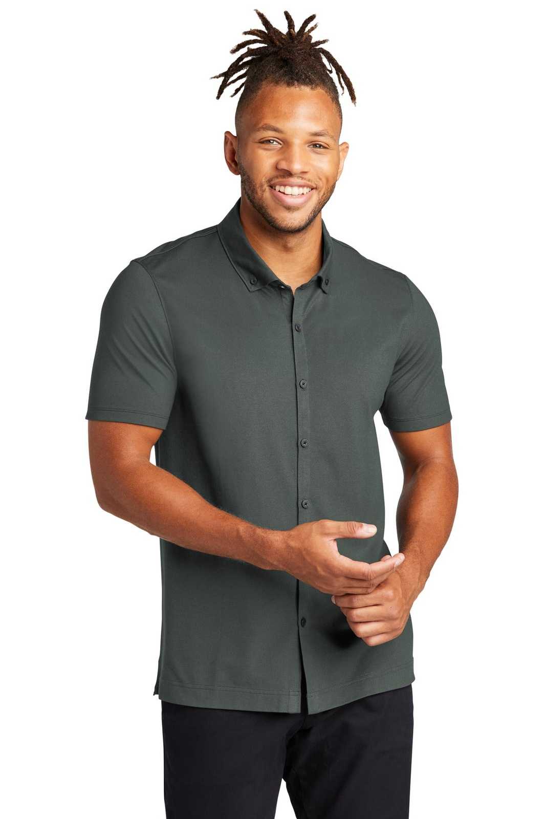 Mercer+Mettle MM1006 Stretch Pique Full-Button Polo - Anchor Grey - HIT a Double - 1