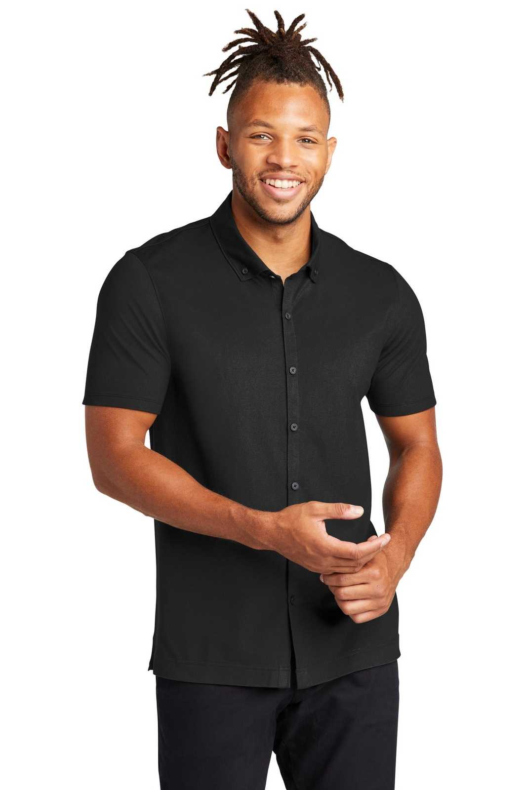 Mercer+Mettle MM1006 Stretch Pique Full-Button Polo - Deep Black - HIT a Double - 1