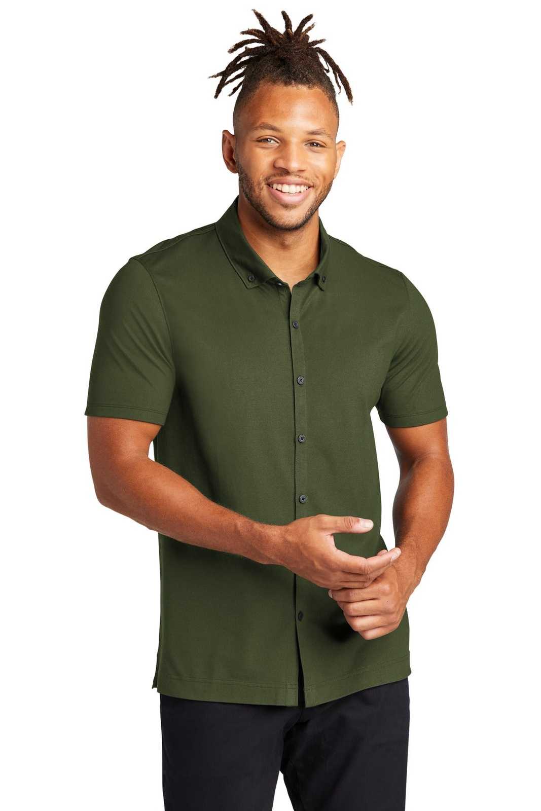 Mercer+Mettle MM1006 Stretch Pique Full-Button Polo - Townsend Green - HIT a Double - 1