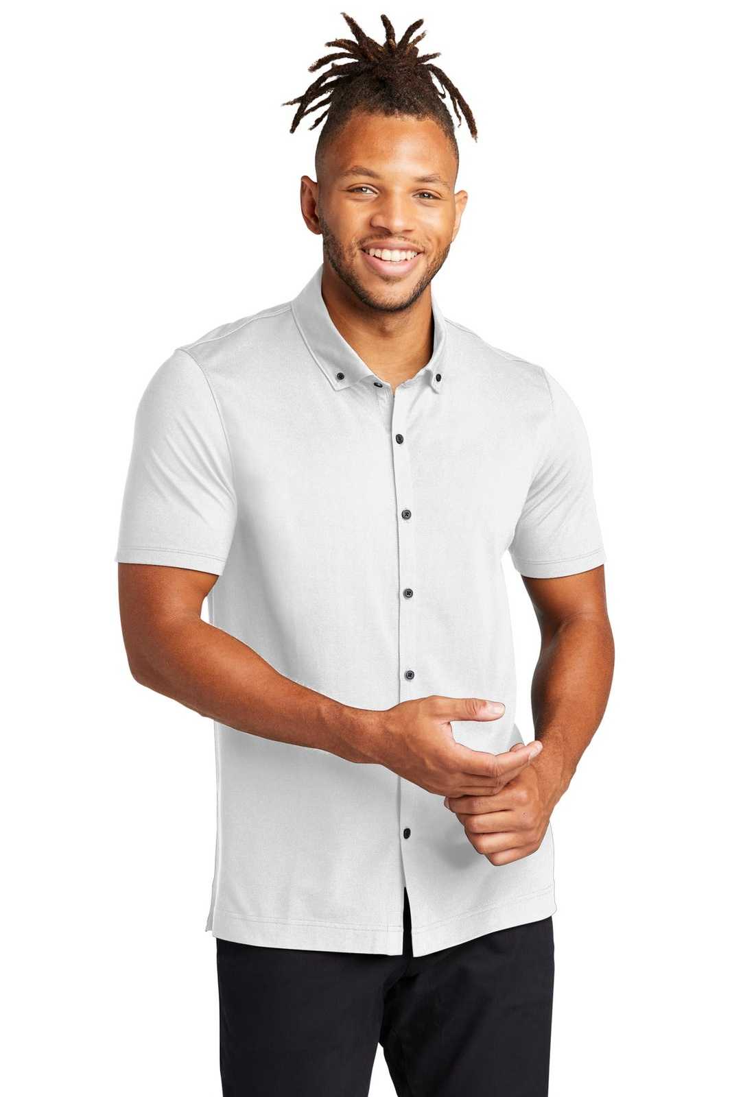 Mercer+Mettle MM1006 Stretch Pique Full-Button Polo - White - HIT a Double - 1