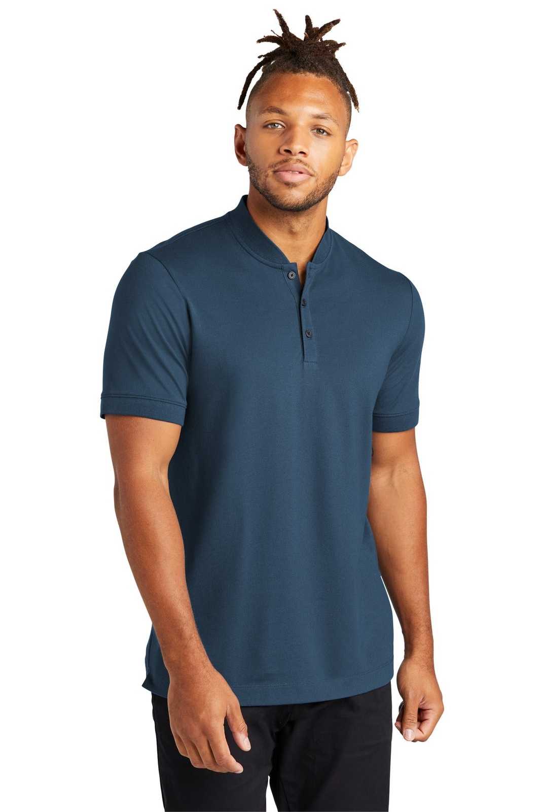 Mercer+Mettle MM1008 Stretch Pique Henley - Insignia Blue - HIT a Double - 1