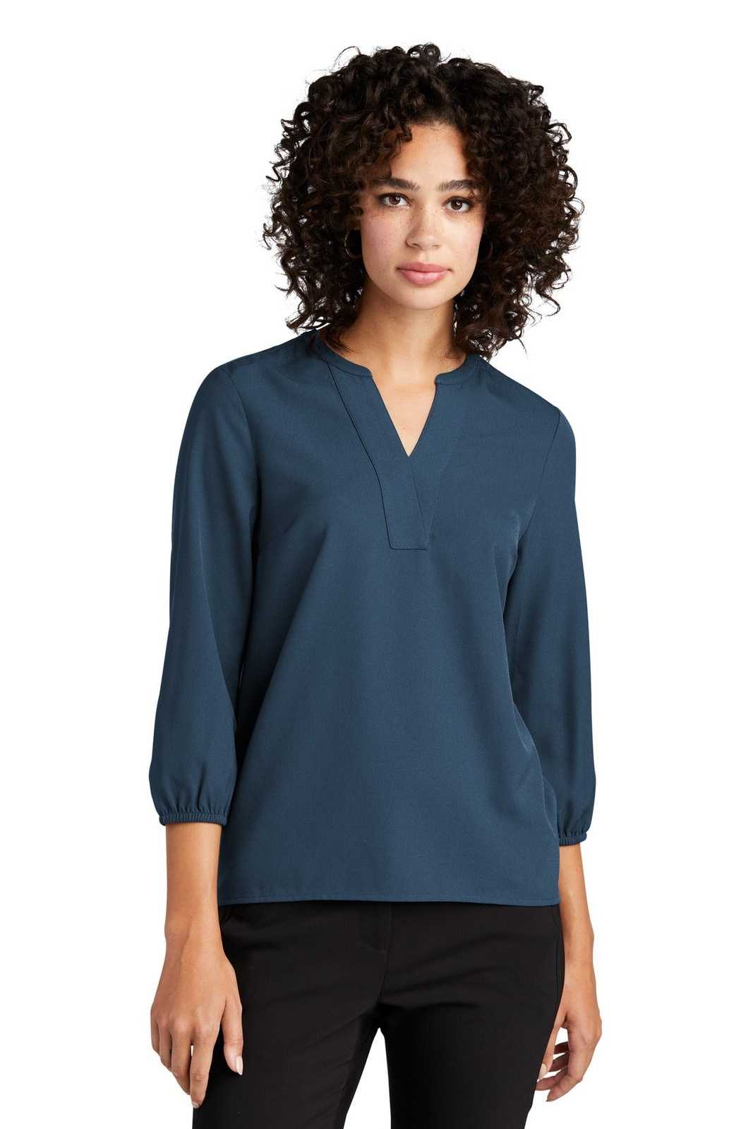 Mercer+Mettle MM2011 Women's Stretch Crepe 34-Sleeve Blouse - Insignia Blue - HIT a Double - 1