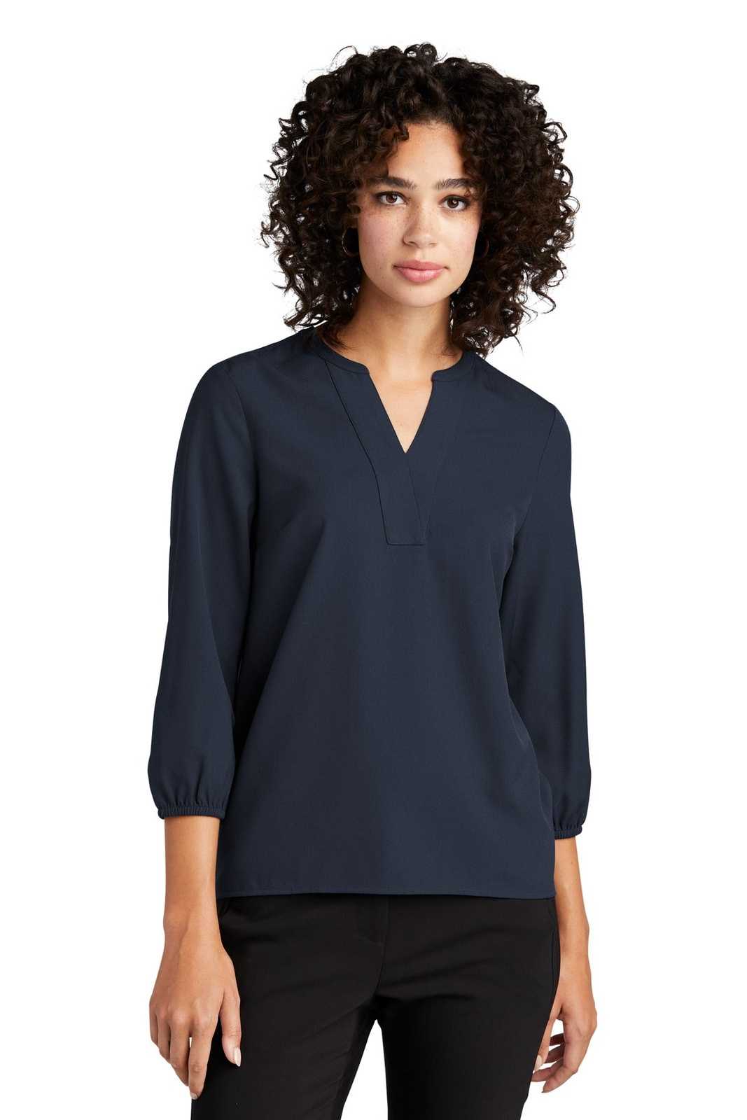 Mercer+Mettle MM2011 Women's Stretch Crepe 34-Sleeve Blouse - Night Navy - HIT a Double - 1