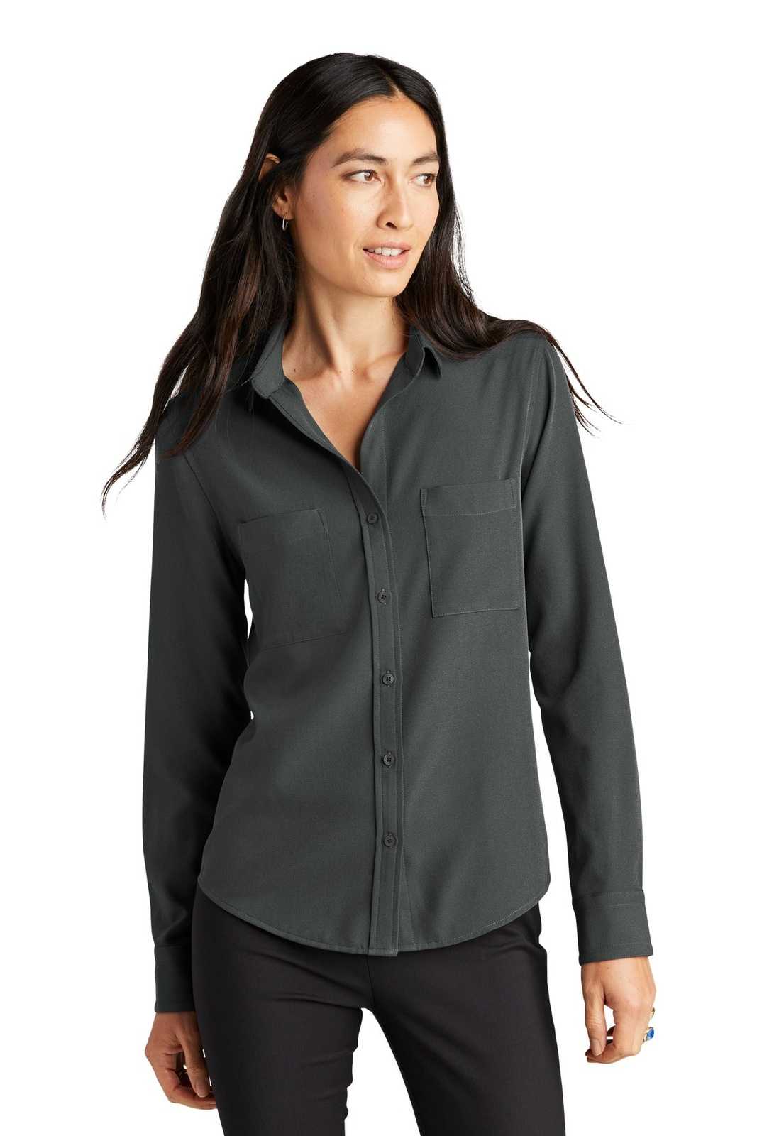 Mercer+Mettle MM2013 Women&#39;s Stretch Crepe Long Sleeve Camp - Anchor Grey - HIT a Double - 1