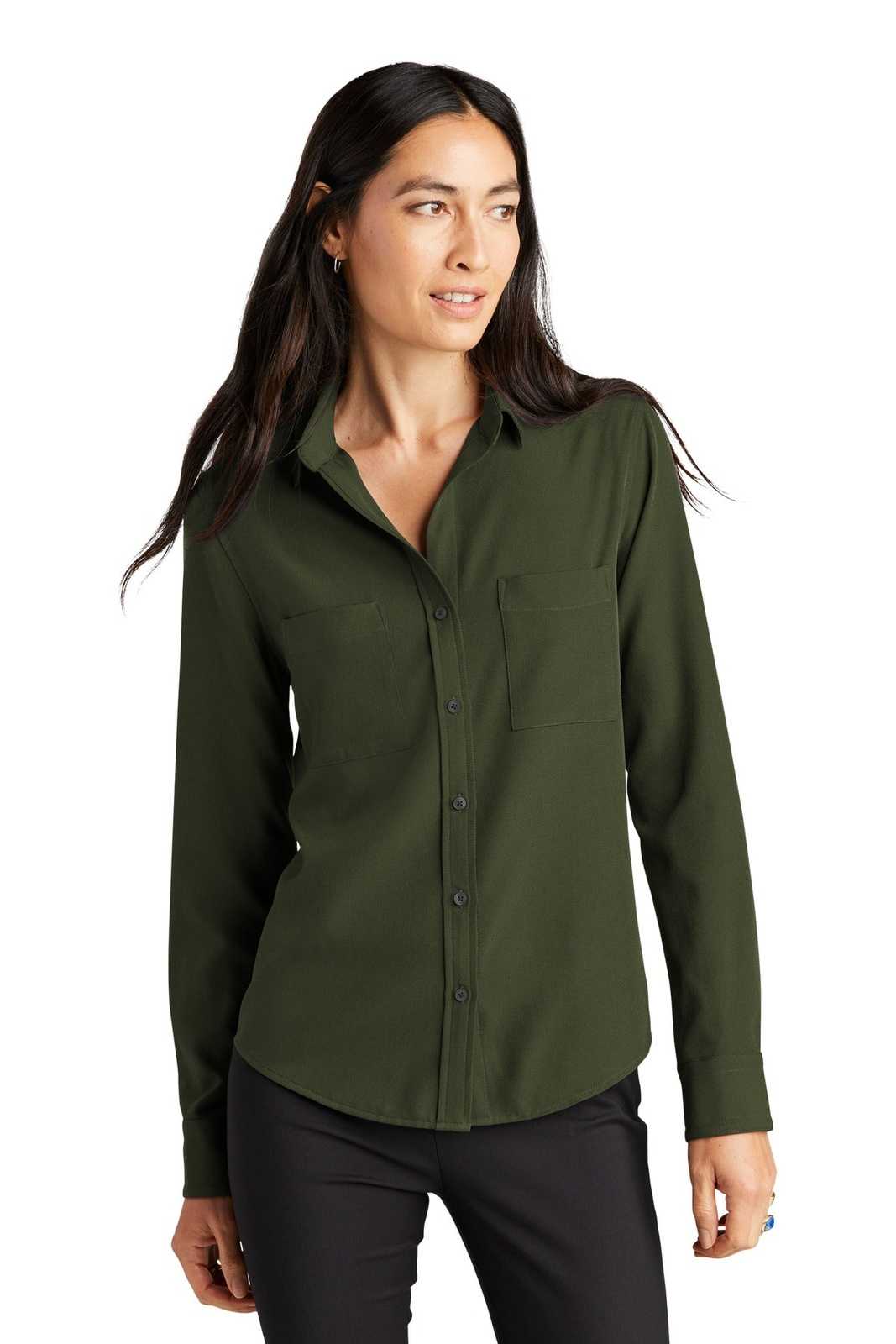 Mercer+Mettle MM2013 Women&#39;s Stretch Crepe Long Sleeve Camp - Townsend Green - HIT a Double - 1