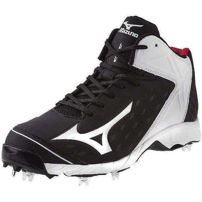 Mizuno 9-Spike Advanced Swagger 2 Mid Men&#39;s Metal Cleats - Black White - HIT A Double