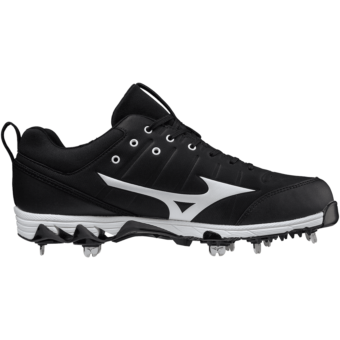 Mizuno 9-Spike Ambition 2 Low Men&#39;s Metal Baseball Cleat - Black White - HIT a Double