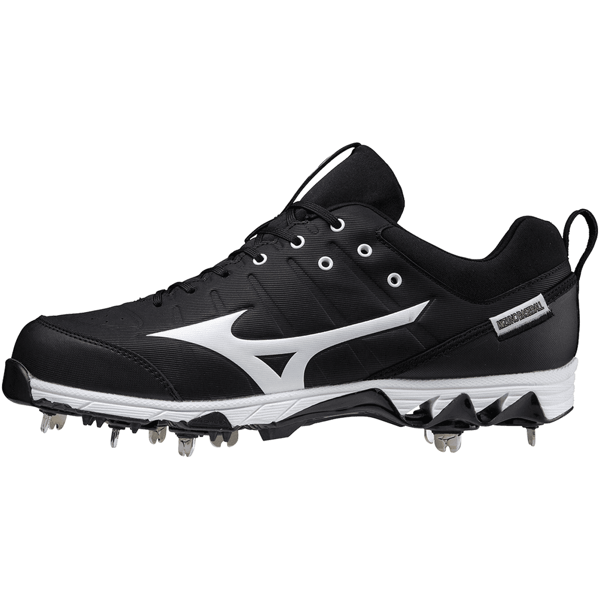 Mizuno 9-Spike Ambition 2 Low Men's Metal Baseball Cleat - Black White - HIT a Double