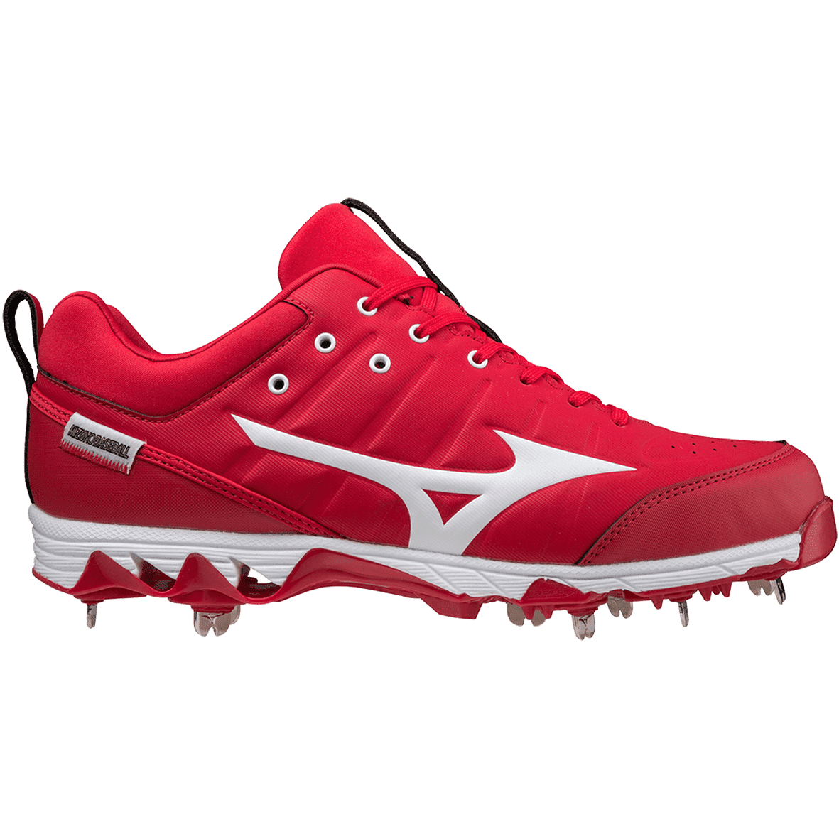 Mizuno 9-Spike Ambition 2 Low Men&#39;s Metal Baseball Cleat - Red White - HIT a Double