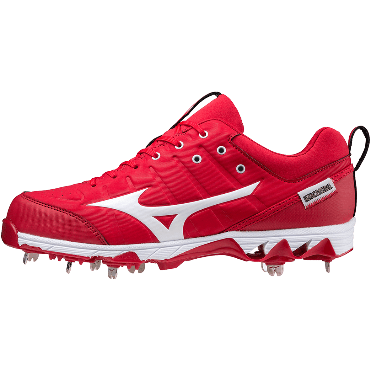 Mizuno 9-Spike Ambition 2 Low Men's Metal Baseball Cleat - Red White - HIT a Double