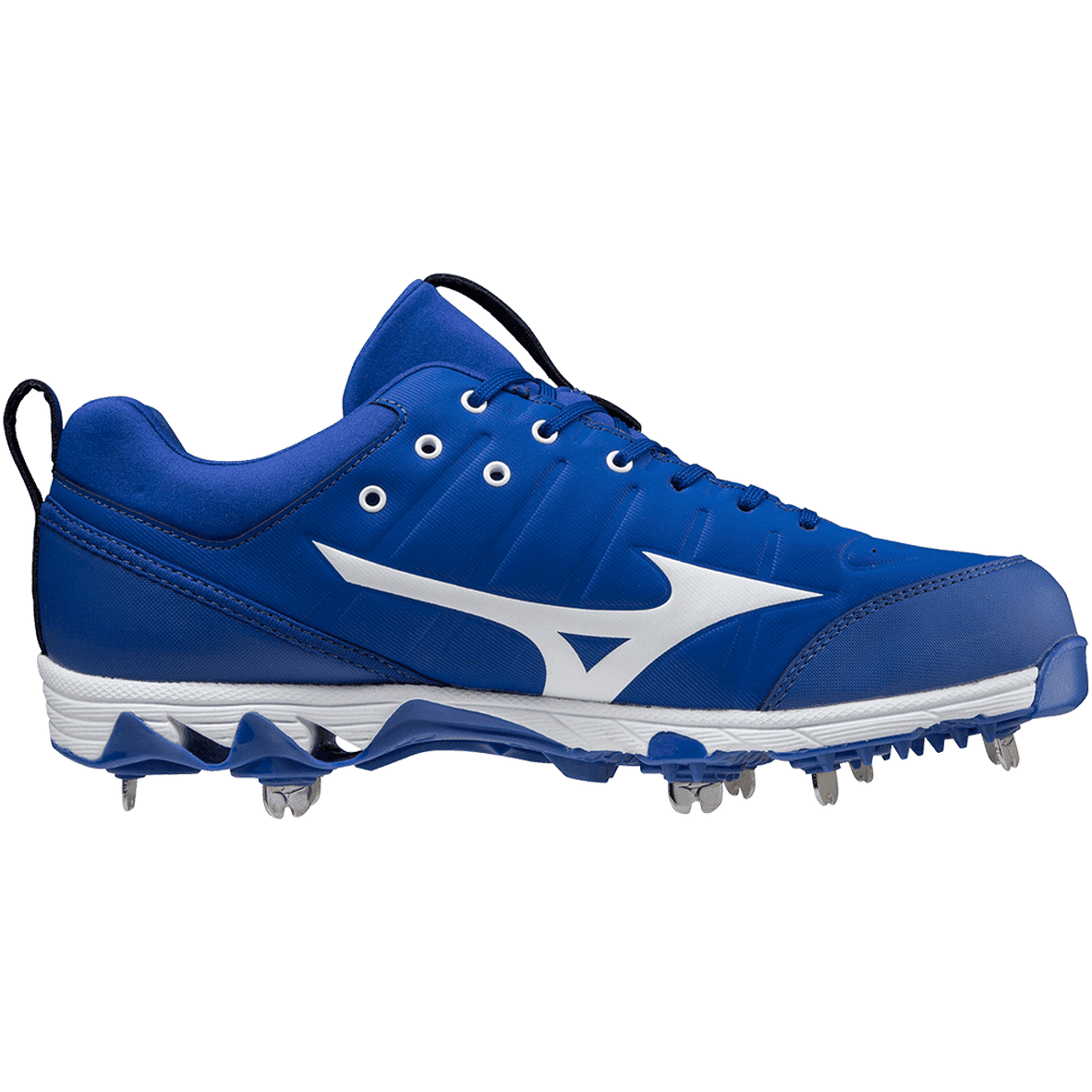 Mizuno 9-Spike Ambition 2 Low Men&#39;s Metal Baseball Cleat - Royal White - HIT a Double