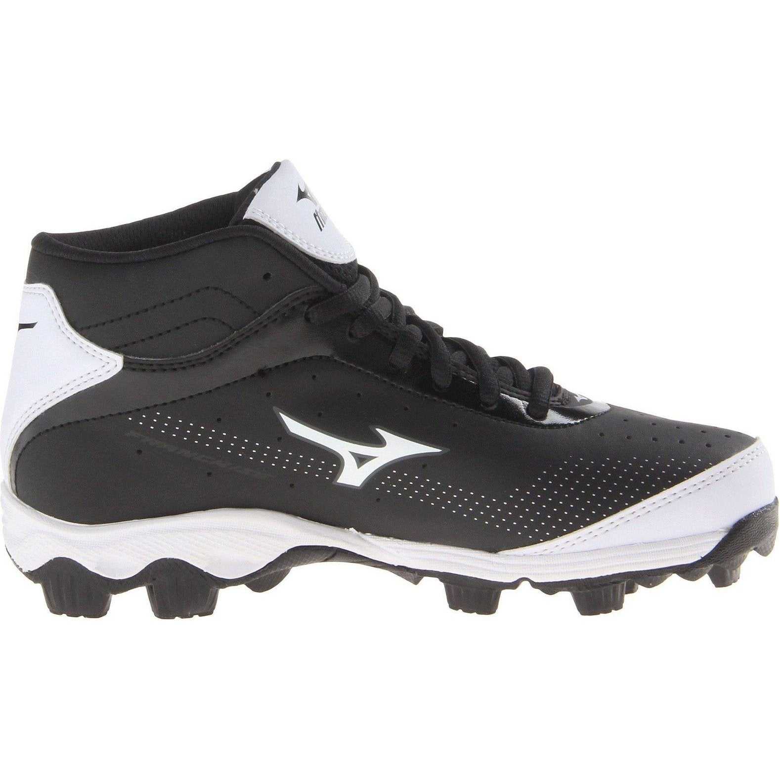 Mizuno 9 Spike Franchise 7 Mid Youth Molded Cleats - Black White - HIT A Double