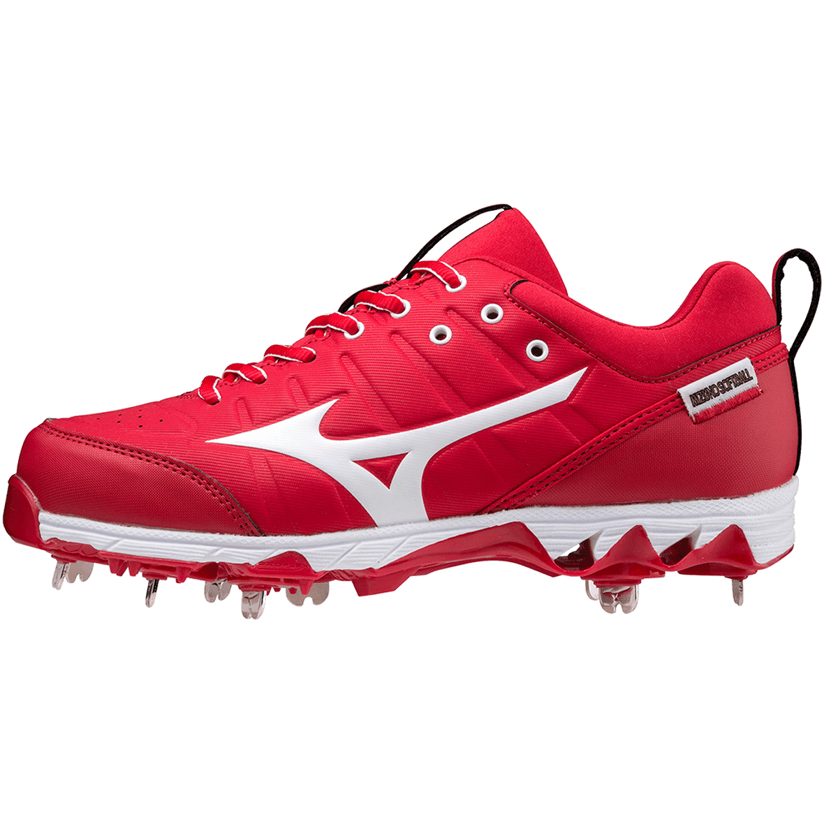 Mizuno 9-Spike Swift 7 Low Women&#39;s Metal Softball Cleat - Red White - HIT a Double