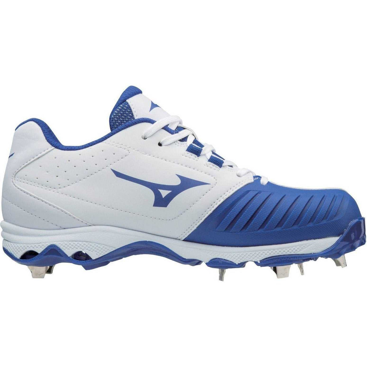 Mizuno 9-Spike Women&#39;s Advanced Sweep 4 Low Metal Cleats - White Royal - HIT a Double