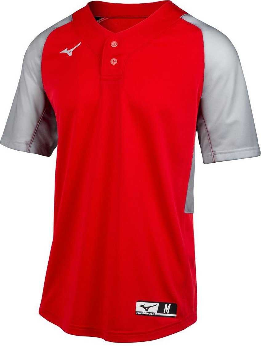 Mizuno Aerolite 2-Button Baseball Jersey - Red Gray - HIT a Double