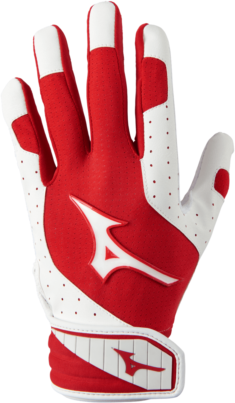 Mizuno Finch Women&#39;s Softball Padded Batting Glove - White Red - HIT a Double
