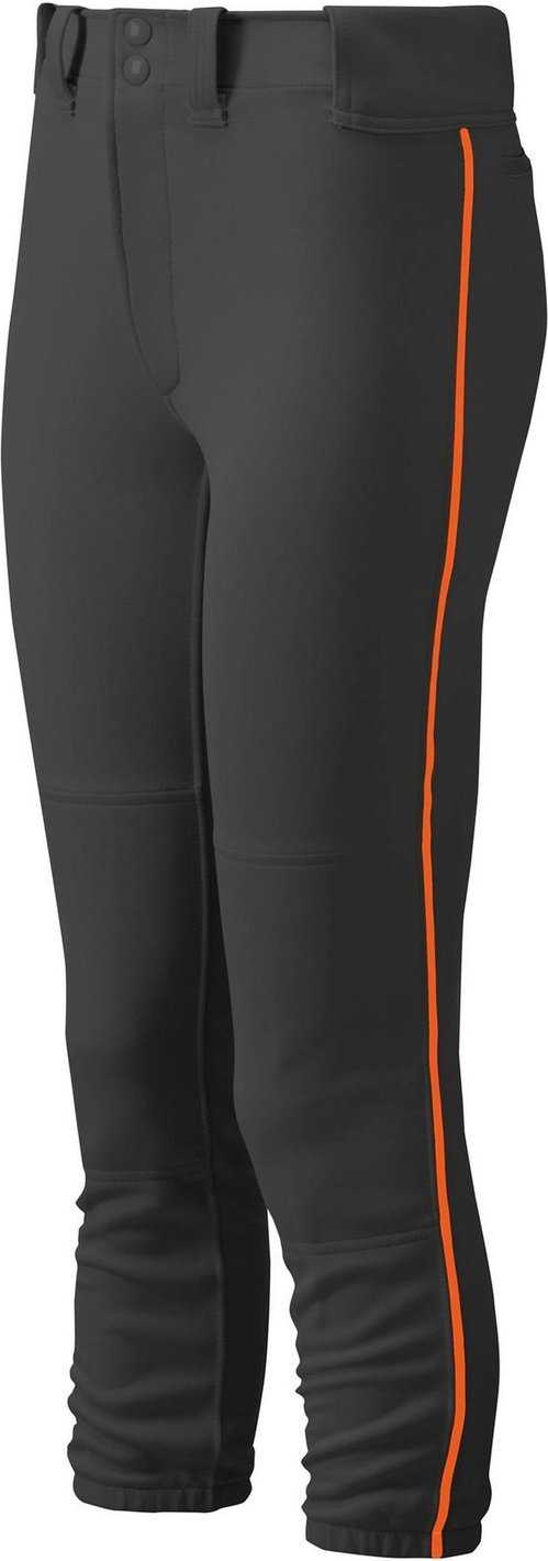 Mizuno Girl&#39;s Belted Piped Softball Pant - Black Orange - HIT a Double