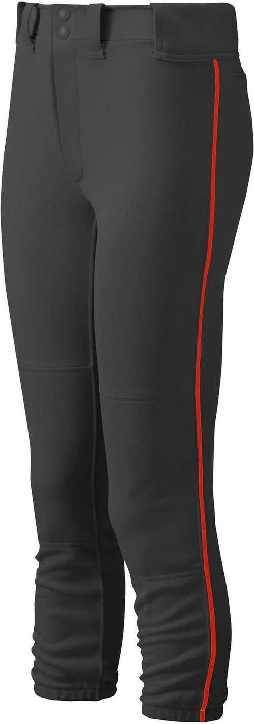 Mizuno Girl&#39;s Belted Piped Softball Pant - Black Red - HIT a Double