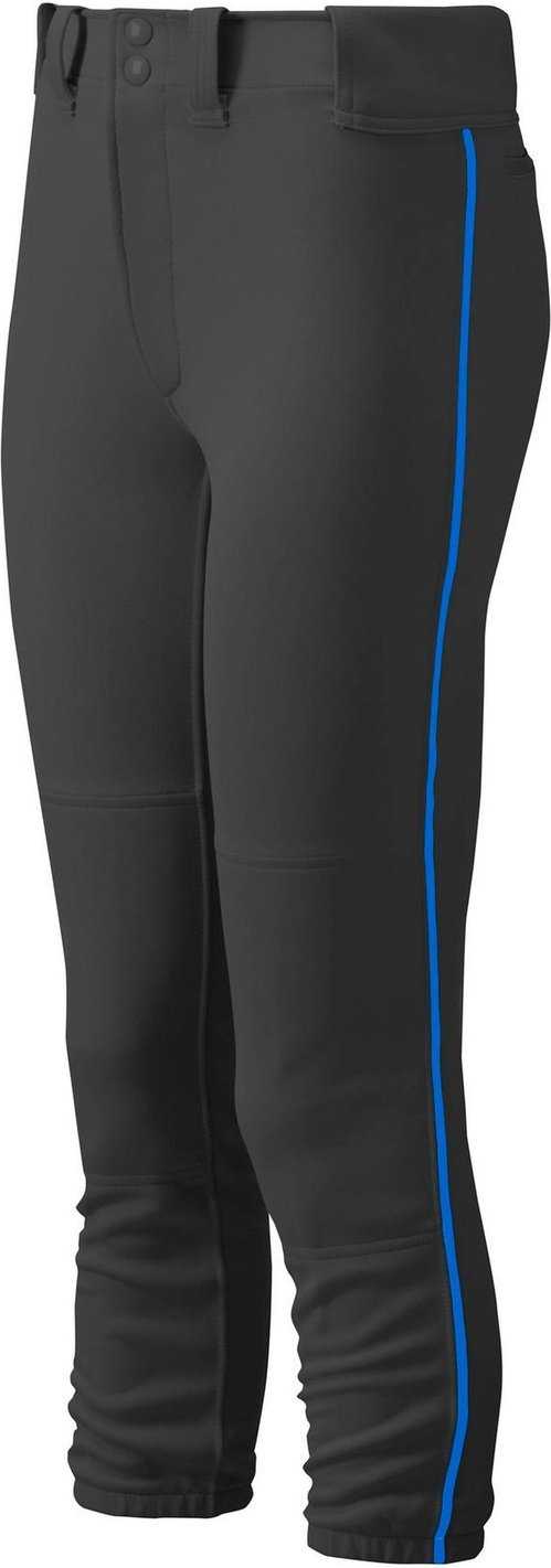 Mizuno Girl&#39;s Belted Piped Softball Pant - Black Royal - HIT a Double