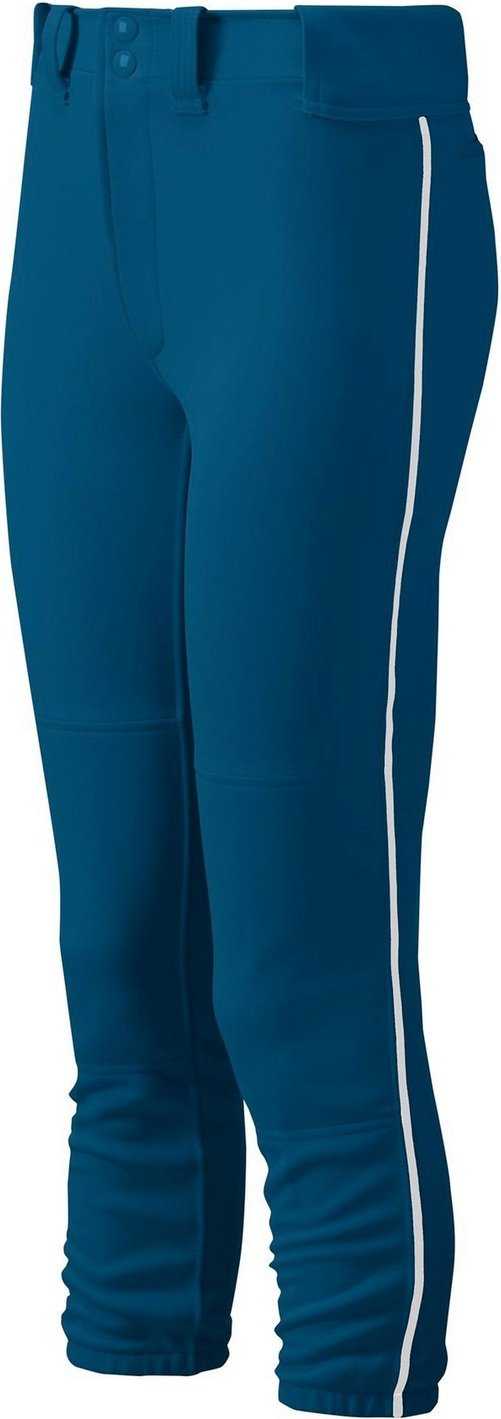 Mizuno Girl&#39;s Belted Piped Softball Pant - Navy White - HIT a Double