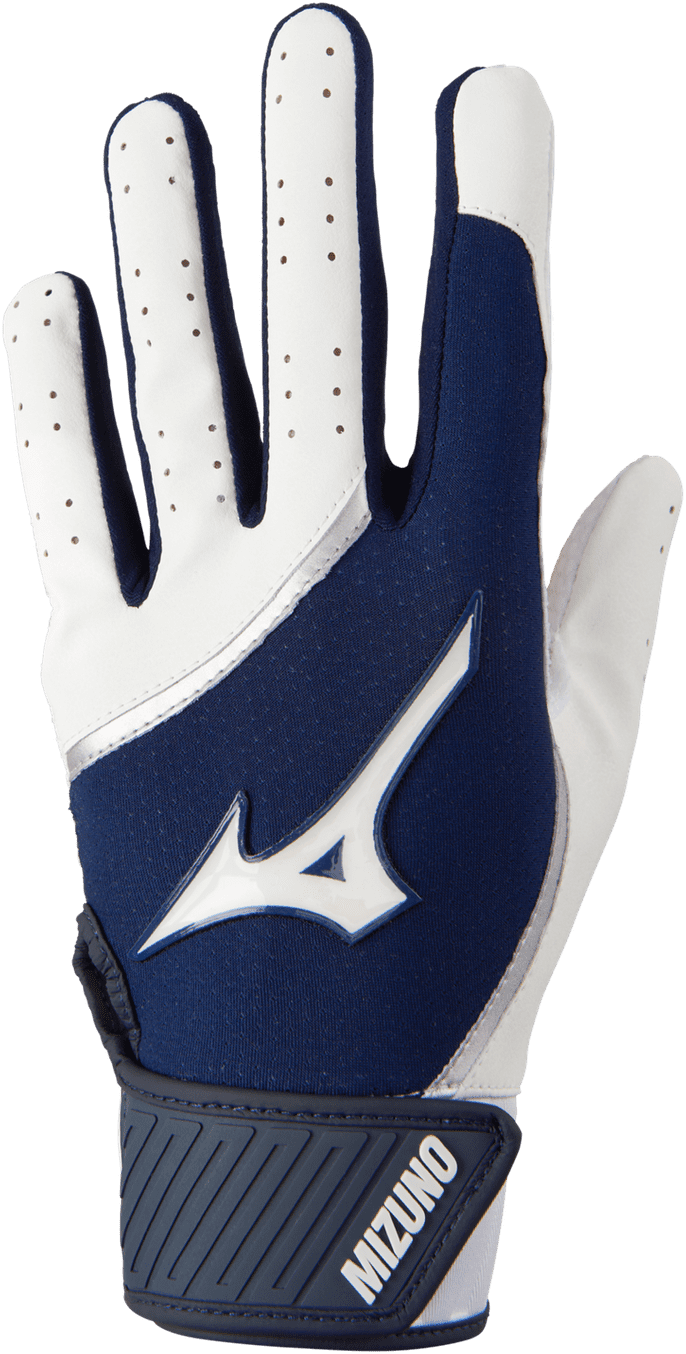 Mizuno MVP Adult Baseball Batting Glove - White Navy - HIT a Double