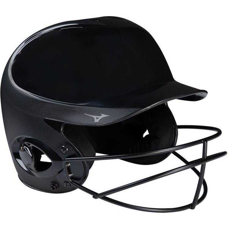 Mizuno MVP Series Solid Batting Helmet with Fastpitch Softball Mask - Black - HIT a Double