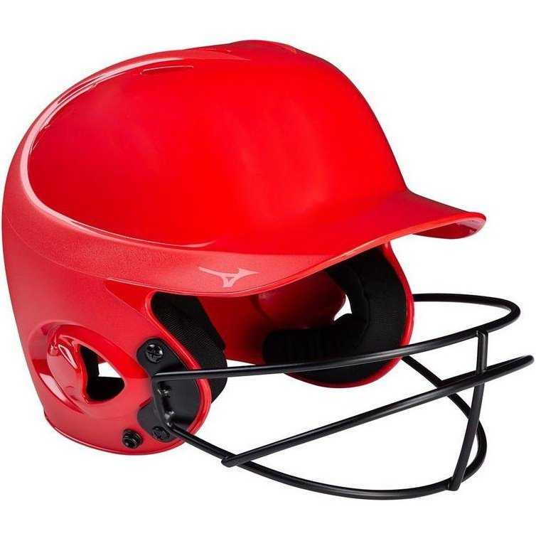 Mizuno MVP Series Solid Batting Helmet with Fastpitch Softball Mask - Red - HIT a Double