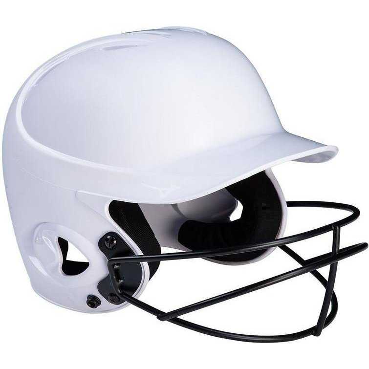 Mizuno MVP Series Solid Batting Helmet with Fastpitch Softball Mask - White - HIT a Double