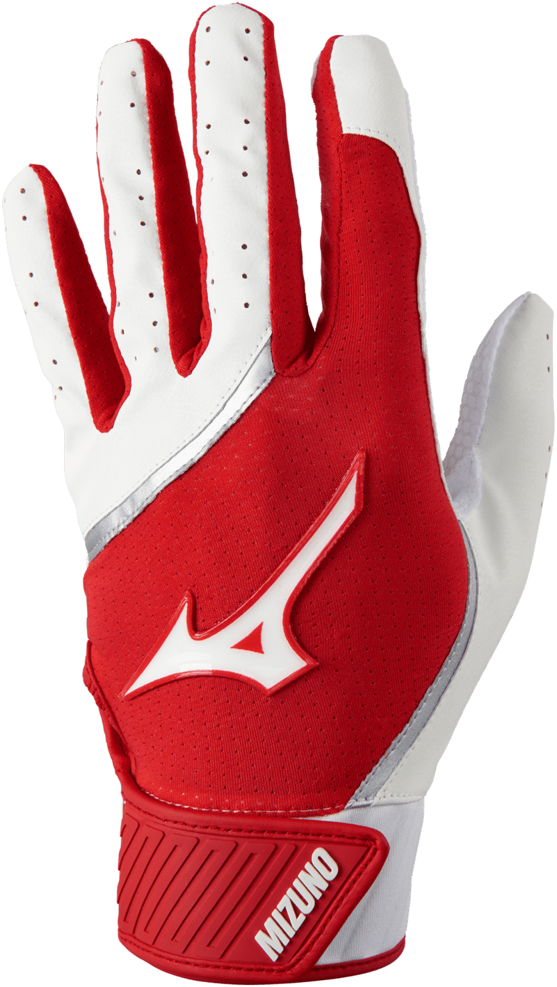 Mizuno MVP Youth Baseball Batting Glove - White Red - HIT a Double