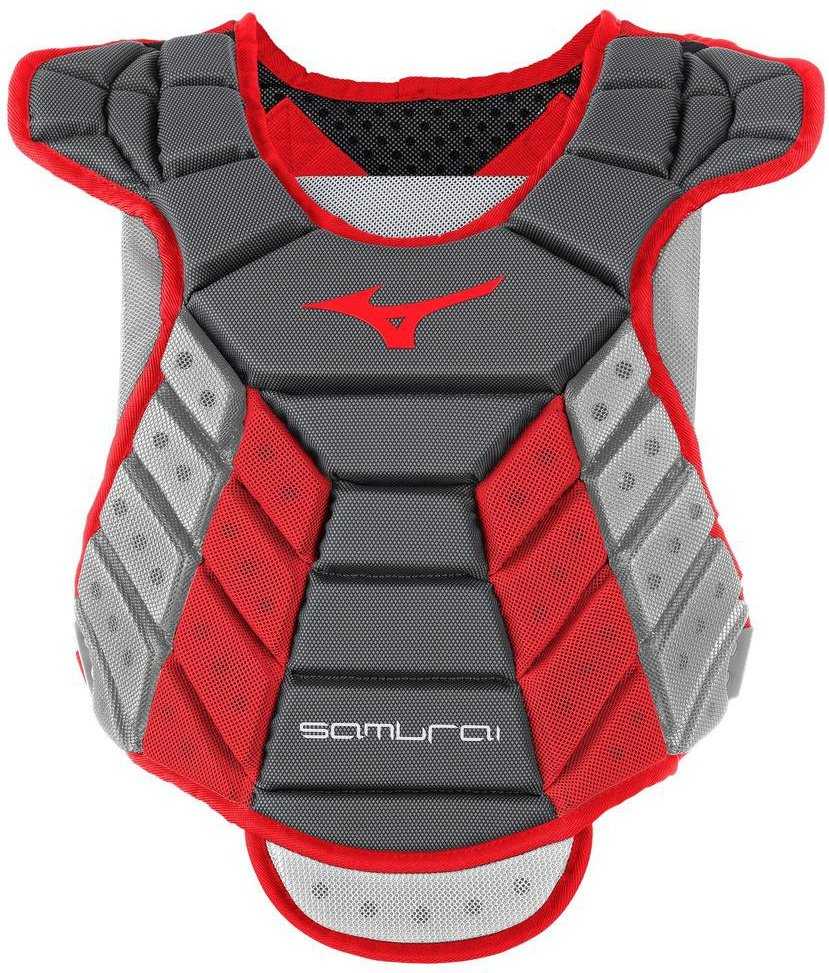 Mizuno Samurai Women&#39;s Fastpitch Softball Chest Protector 14&quot; - Gray Red - HIT a Double