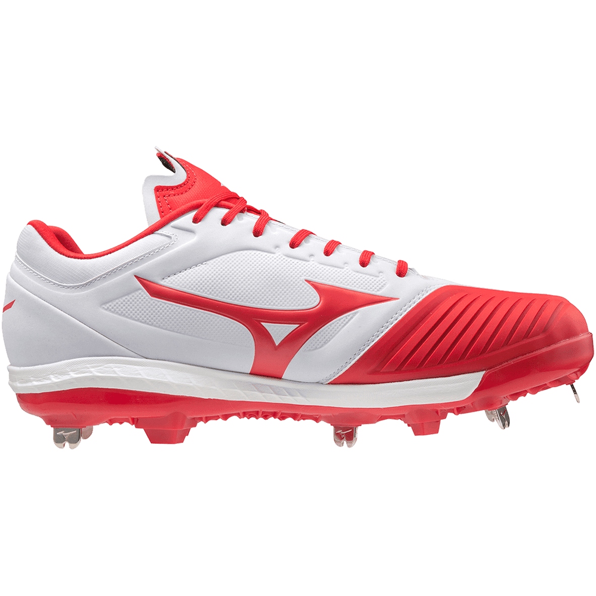 Mizuno Sweep 5 Low Women&#39;s Metal Softball Cleat - White Red - HIT a Double