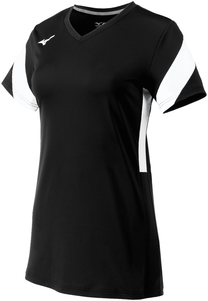 Mizuno Women&#39;s Balboa 6 Short Sleeve Volleyball Jersey - Black White - HIT a Double