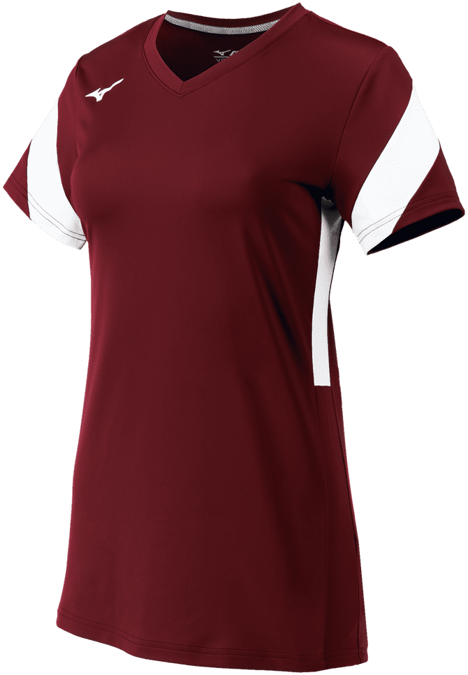 Mizuno Women&#39;s Balboa 6 Short Sleeve Volleyball Jersey - Cardinal White - HIT a Double