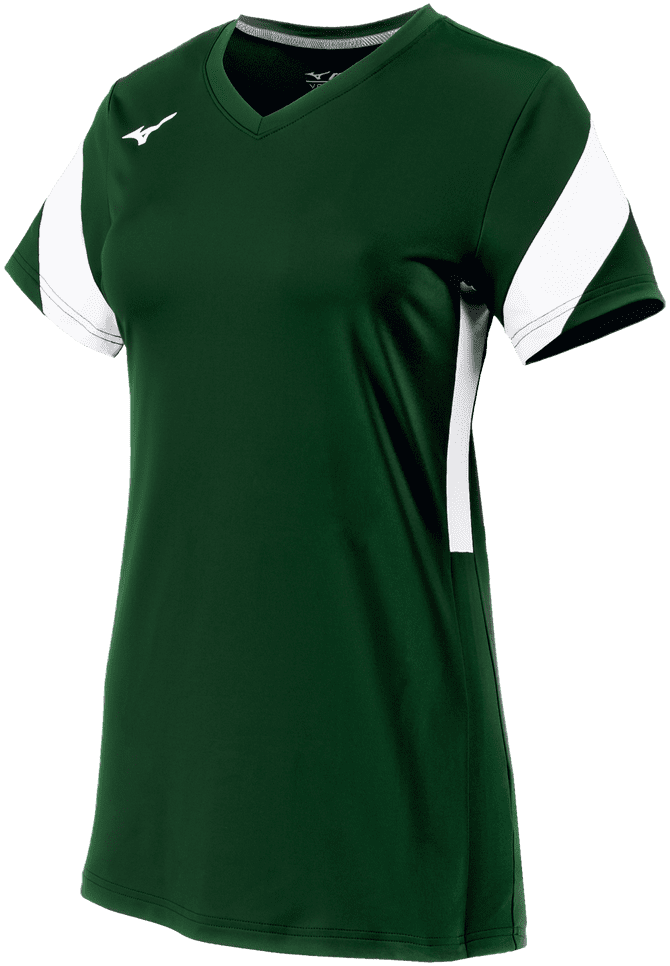 Mizuno Women&#39;s Balboa 6 Short Sleeve Volleyball Jersey - Forest White - HIT a Double